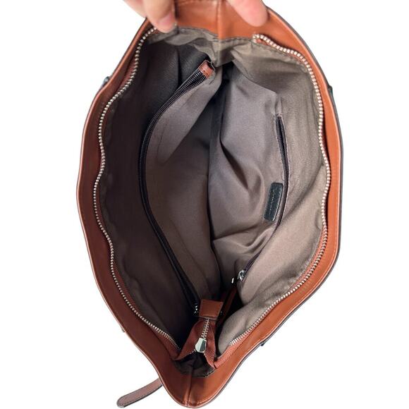 Bostanten LG Black Leather Shoulder Tote Bag Purse Zip Pockets Adjustable Strap - Picture 7 of 13